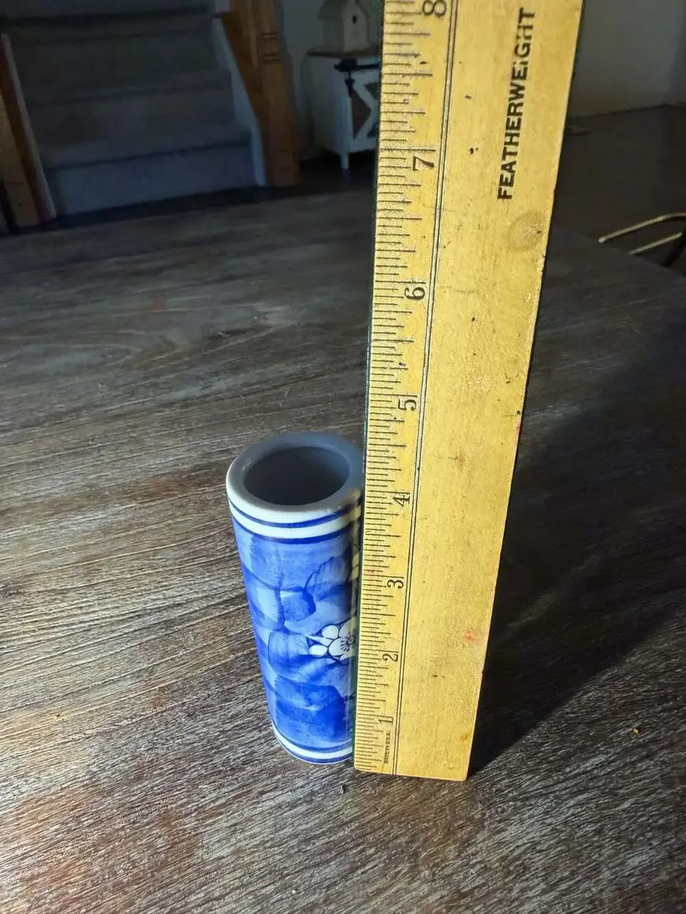 Vintage Chinese Blue and White Porcelain Cherry Blossom Cylinder Bud Vase